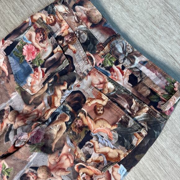 SHEIN Renaissance Cherub Print Straight Leg Pants Size 26 Angel Baroque Art Y2K - Picture 3 of 10